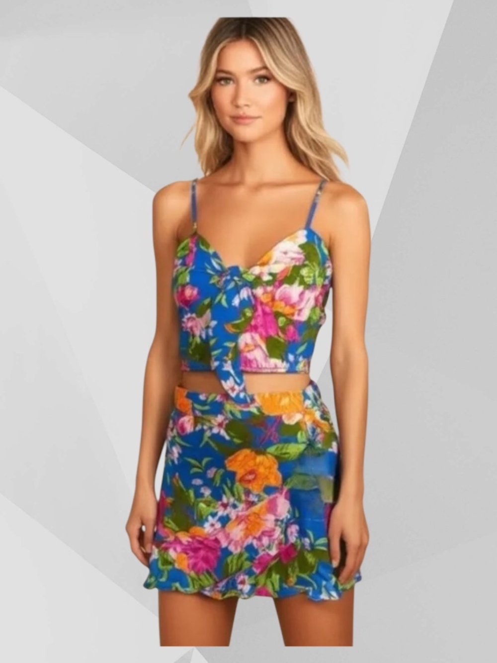 LOTTIE & HOLLY 2-Piece Crop Top & Skort Adorable Pretty Blue Multi M NWT